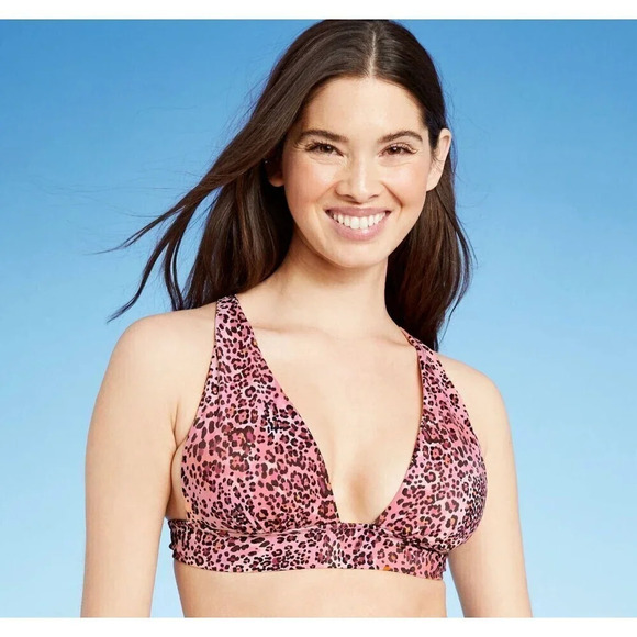 Shade & Shore Triangle Bikini Top Swimwear Leopard Halter Large Animal Print New - Picture 1 of 4